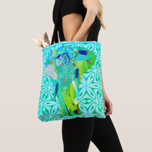 Majestueus blauwgroen neon olifant tas