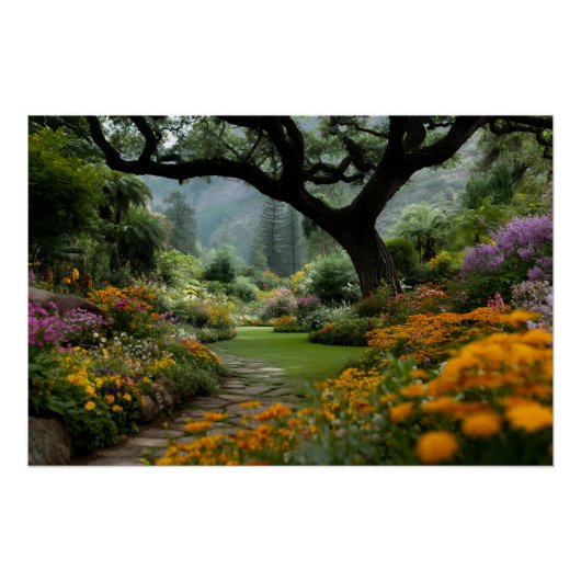 Majestueus Bloeiend Bladerdak Tuinpad Perfect Poster (Voorkant)