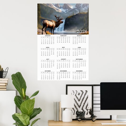 Majestueus eland & bergwaterval 2026 kalender poster (Thuiskantoor)