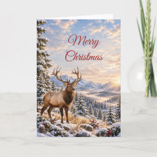 Majestueus Eland Rustig Berg Sneeuw Kerstmis Feestdagen Kaart