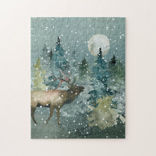 Majestueus Elandenbos Vollemaan Sneeuwval Legpuzzel