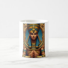 Majestueus faraoportret: goud & blauw oud E Koffiemok