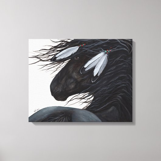 Majestueus Friesian Black Horse van BiHrle Canvas Afdruk (Voorkant)