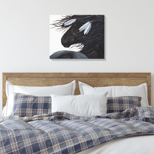 Majestueus Friesian Black Horse van BiHrle Canvas Afdruk (Insitu (Slaapkamer))