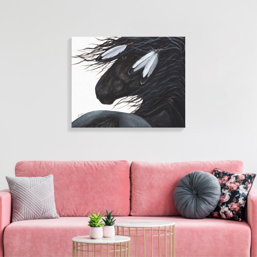 Majestueus Friesian Black Horse van BiHrle Canvas Afdruk (Insitu (Woonkamer))