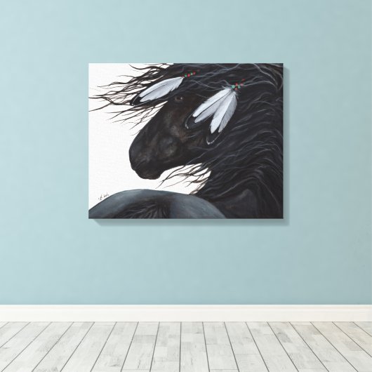 Majestueus Friesian Black Horse van BiHrle Canvas Afdruk (Insitu (Houten vloer))