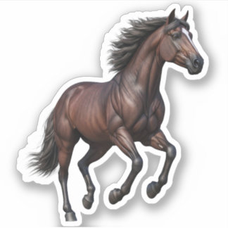 Majestueus Galopperend Bruin Paard 3D Realistisch  Sticker