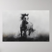 Majestueus galopperend paard in zwart en wit poster (Voorkant)