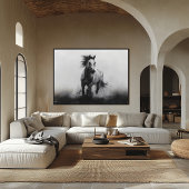 Majestueus galopperend paard in zwart en wit poster