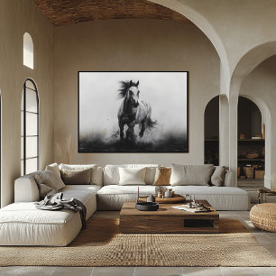Majestueus galopperend paard in zwart en wit poster