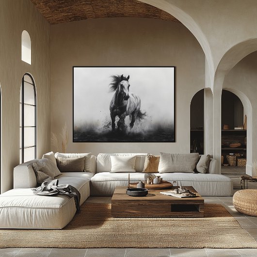 Majestueus galopperend paard in zwart en wit poster