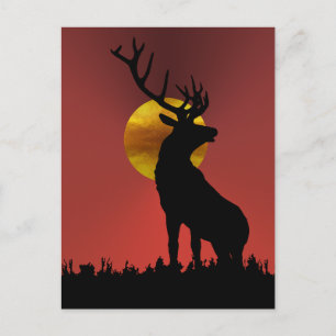 Majestueus gehoornd hert in gouden zonlicht briefkaart