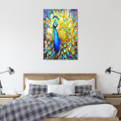 Majestueus Glas in lood Peacock Art Nouveau stijl Canvas Afdruk (Insitu (Slaapkamer))