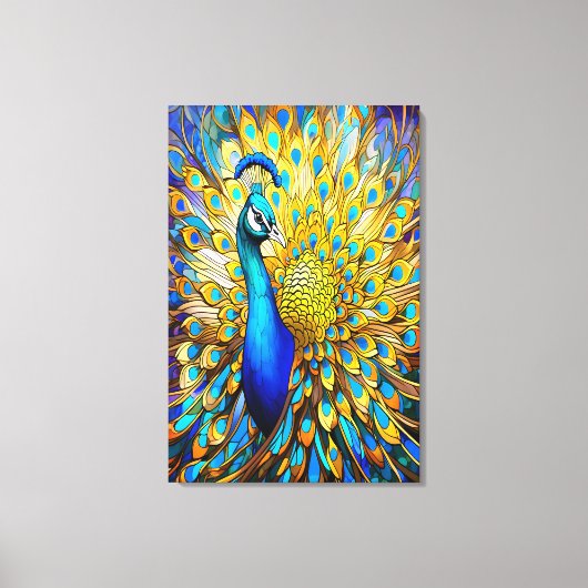 Majestueus Glas in lood Peacock Art Nouveau stijl Canvas Afdruk (Voorkant)