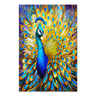 Majestueus Glas in lood Peacock Art Nouveau stijl Foto Afdruk