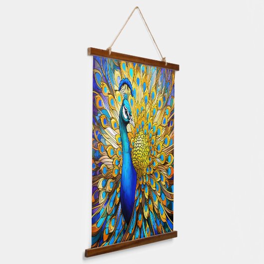 Majestueus Glas in lood Peacock Art Nouveau stijl Hangend Wandkleed (Gebogen)