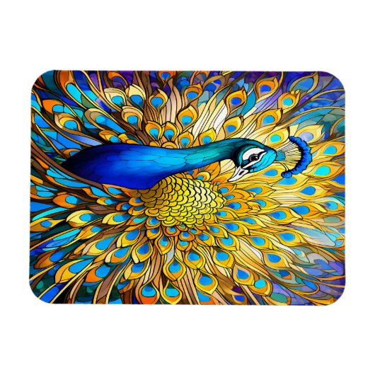 Majestueus Glas in lood Peacock Art Nouveau stijl Magneet (Horizontaal)