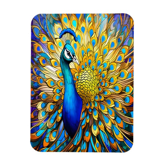 Majestueus Glas in lood Peacock Art Nouveau stijl Magneet (Verticaal)