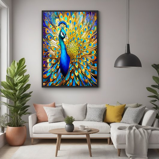 Majestueus Glas in lood Peacock Art Nouveau stijl Perfect Poster