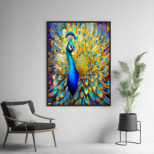 Majestueus Glas in lood Peacock Art Nouveau stijl Perfect Poster