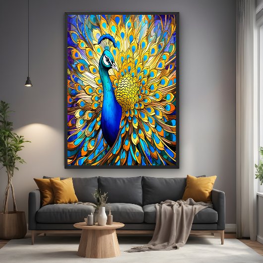Majestueus Glas in lood Peacock Art Nouveau stijl Poster