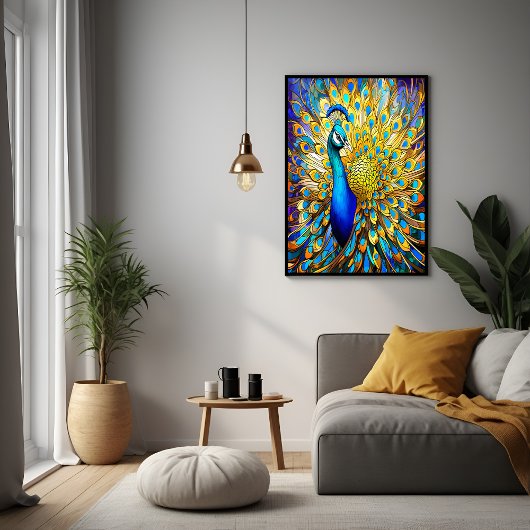 Majestueus Glas in lood Peacock Art Nouveau stijl Poster