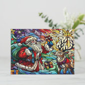 Majestueus Glas in lood Santa en Reindeerts Bedankkaart (Staand voorkant)