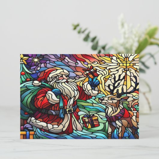 Majestueus Glas in lood Santa en Reindeerts Bedankkaart (Staand voorkant)