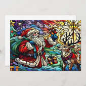 Majestueus Glas in lood Santa en Reindeerts Bedankkaart (Voorkant / Achterkant)