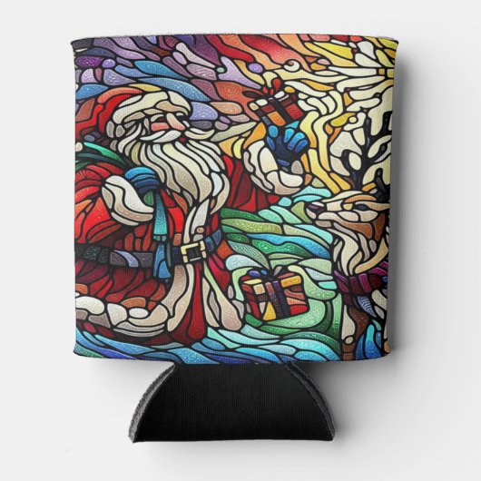 Majestueus Glas in lood Santa en Reindeerts Blikjeskoeler (Voorkant)