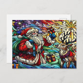 Majestueus Glas in lood Santa en Reindeerts Briefkaart (Voorkant / Achterkant)