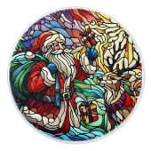 Majestueus Glas in lood Santa en Reindeerts Keramische Knop (Voorkant)