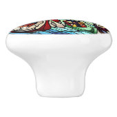 Majestueus Glas in lood Santa en Reindeerts Keramische Knop (Zijkant)