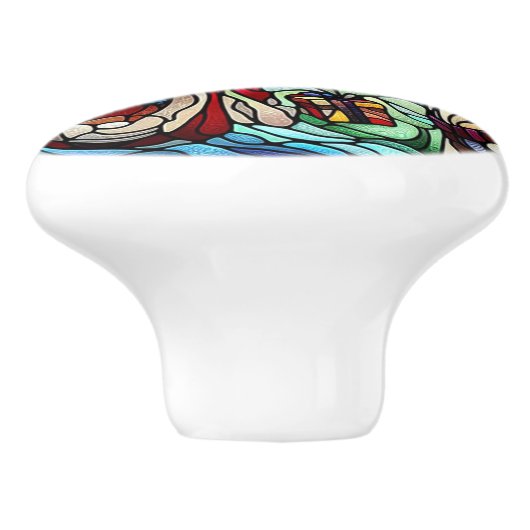 Majestueus Glas in lood Santa en Reindeerts Keramische Knop (Zijkant)