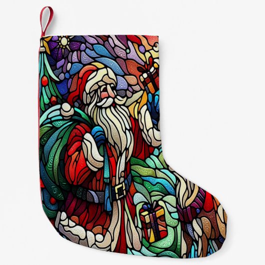 Majestueus Glas in lood Santa en Reindeerts Kleine Kerstsok (Voorkant)