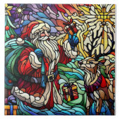 Majestueus Glas in lood Santa en Reindeerts Tegeltje (Voorkant)