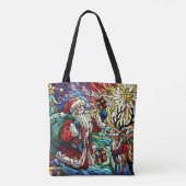 Majestueus Glas in lood Santa en Reindeerts Tote Bag (Achterkant)