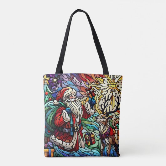 Majestueus Glas in lood Santa en Reindeerts Tote Bag (Achterkant)