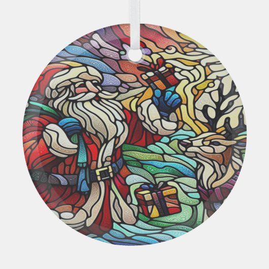 Majestueus Glas in lood Santa en rendieren Glas Ornament (Voorkant)