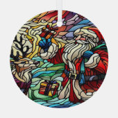 Majestueus Glas in lood Santa en rendieren Glas Ornament (Achterkant)