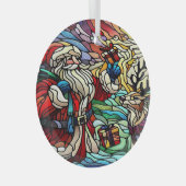 Majestueus Glas in lood Santa en rendieren Glas Ornament (Voorkant Rechts)