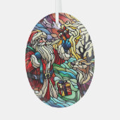 Majestueus Glas in lood Santa en rendieren Glas Ornament (Voorkant links)