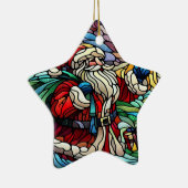 Majestueus Glas in lood Santa en rendieren Keramisch Ornament (Rechts)