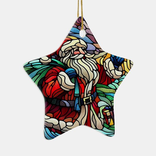 Majestueus Glas in lood Santa en rendieren Keramisch Ornament (Rechts)