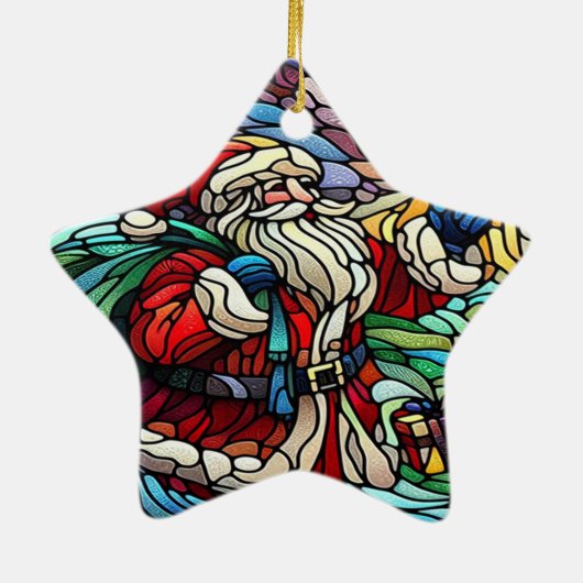 Majestueus Glas in lood Santa en rendieren Keramisch Ornament (Achterkant)