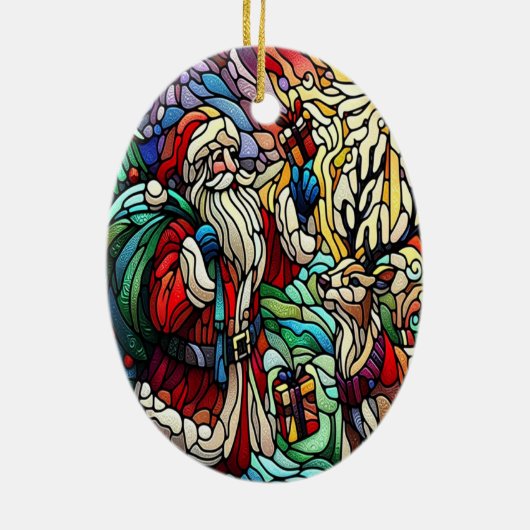 Majestueus Glas in lood Santa en rendieren Keramisch Ornament (Achterkant)