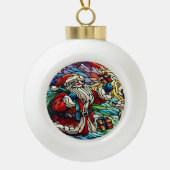 Majestueus Glas in lood Santa en rendieren Keramische Bal Ornament (Voorkant)
