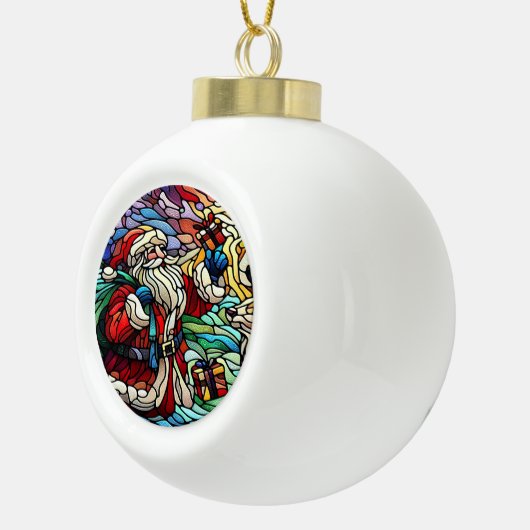 Majestueus Glas in lood Santa en rendieren Keramische Bal Ornament (Rechts)