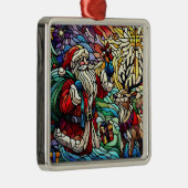 Majestueus Glas in lood Santa en rendieren Metalen Ornament (Rechts)
