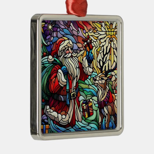 Majestueus Glas in lood Santa en rendieren Metalen Ornament (Rechts)